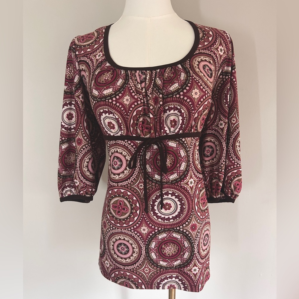 VINTAGE Y2K Babydoll Milkmaid Brown Burgundy Blouse Top Boho Retro Preppy Sz XL - Picture 7 of 11